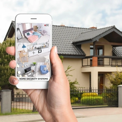 Rockford vivint phone display of cctv live feed in front of a house
